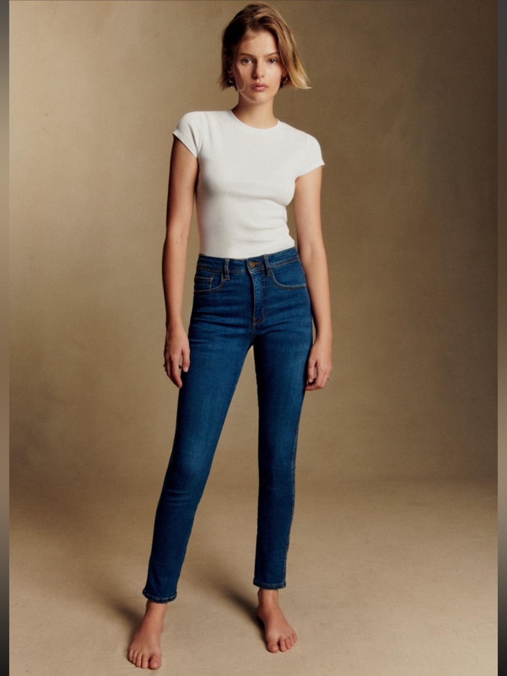 Sezane Slim Parfait High-Rise Skinny Jeans in Deep Blue Denim